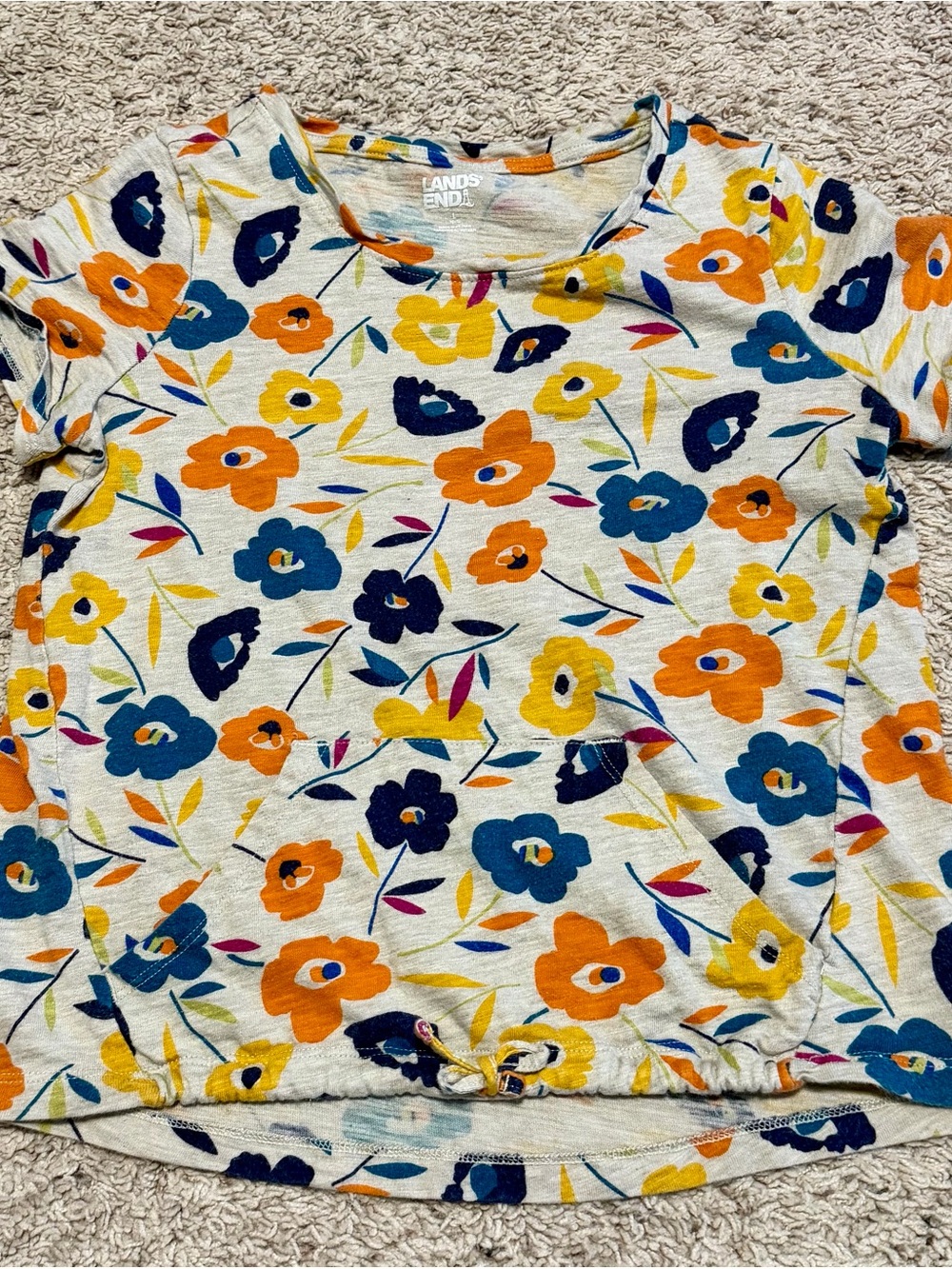 Lands' End Cream Short-Sleeve Tee with Orange, Blue & Yellow Floral Print